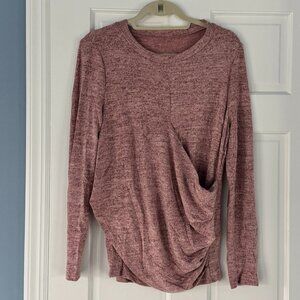 SHEIN LUNE Pink Two Tone Cross Hem Long Sleeve Top Size M Ruched Twist Front